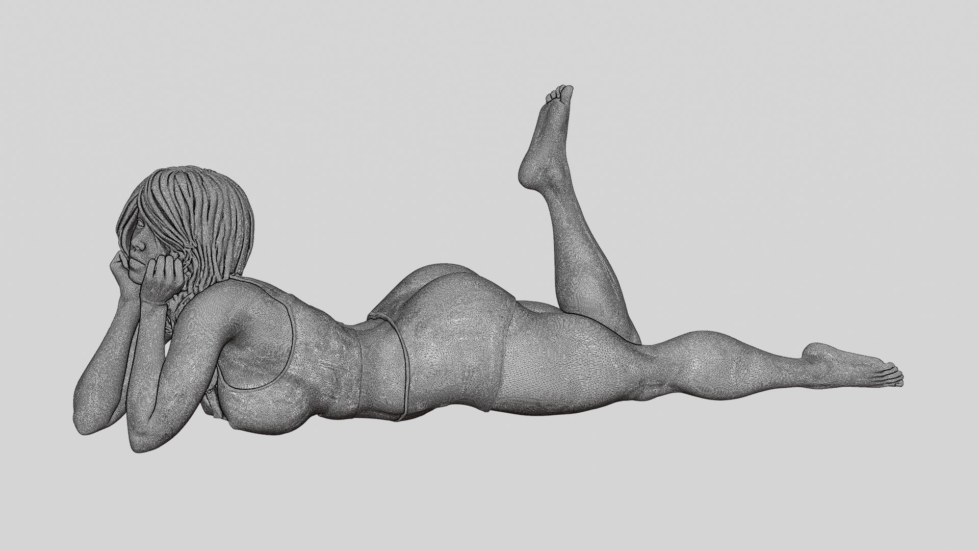 Happy Woman Lying on Floor 3D print model_12
