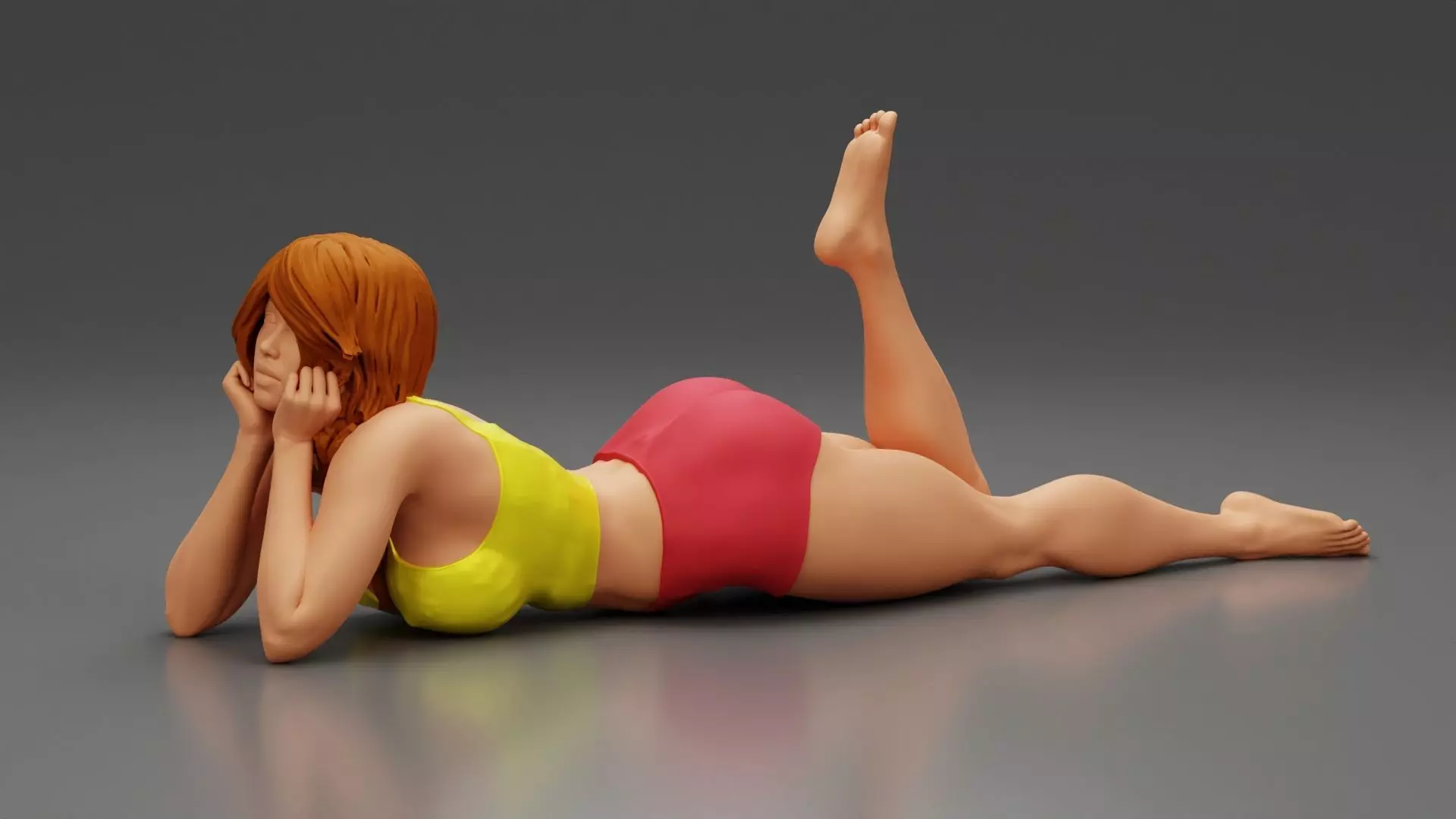 Happy Woman Lying on Floor 3D print model_0