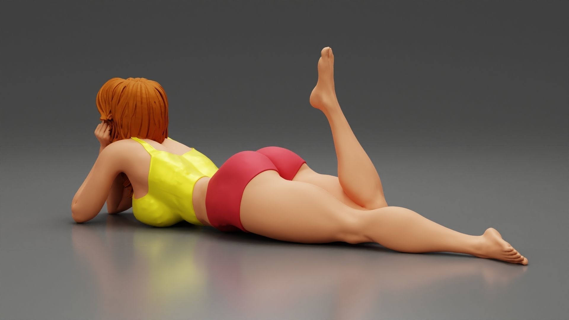 Happy Woman Lying on Floor 3D print model_5