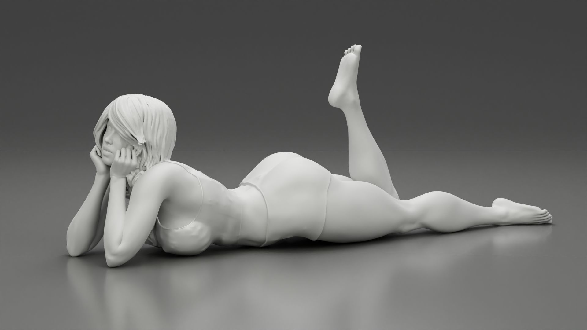 Happy Woman Lying on Floor 3D print model_6