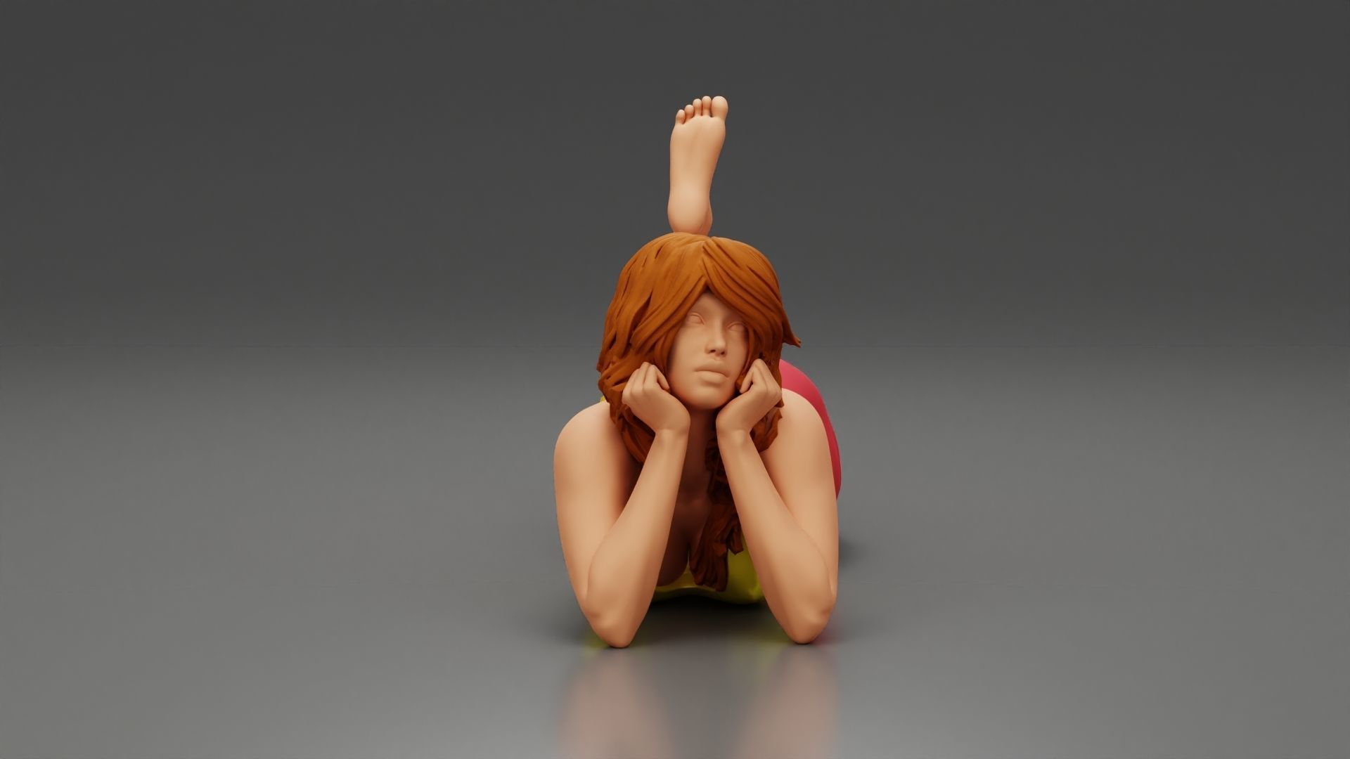 Happy Woman Lying on Floor 3D print model_1