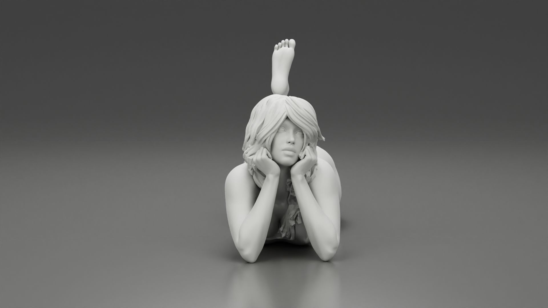 Happy Woman Lying on Floor 3D print model_7