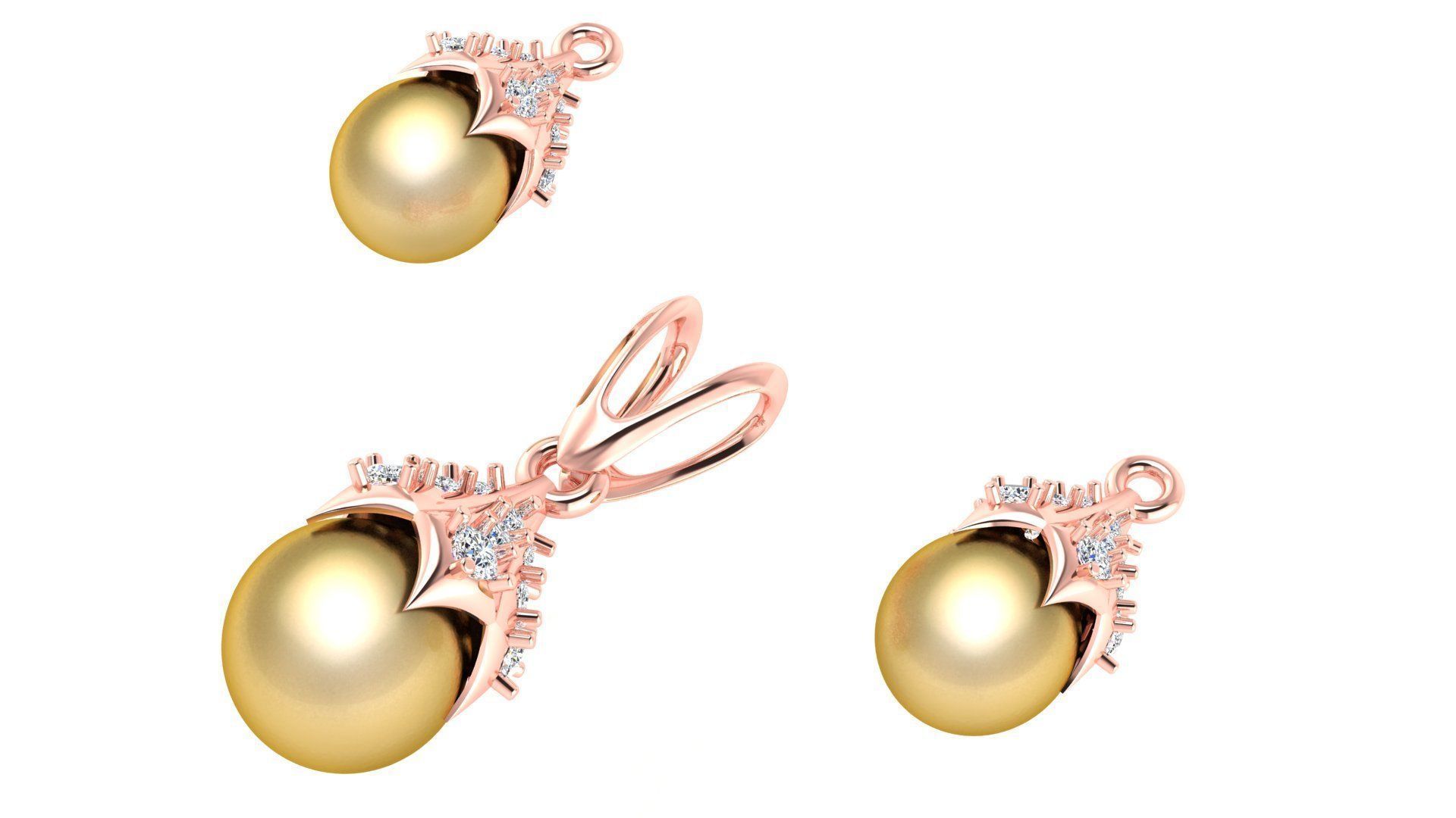 Pearl Pendant and Earrings 3D print model_4