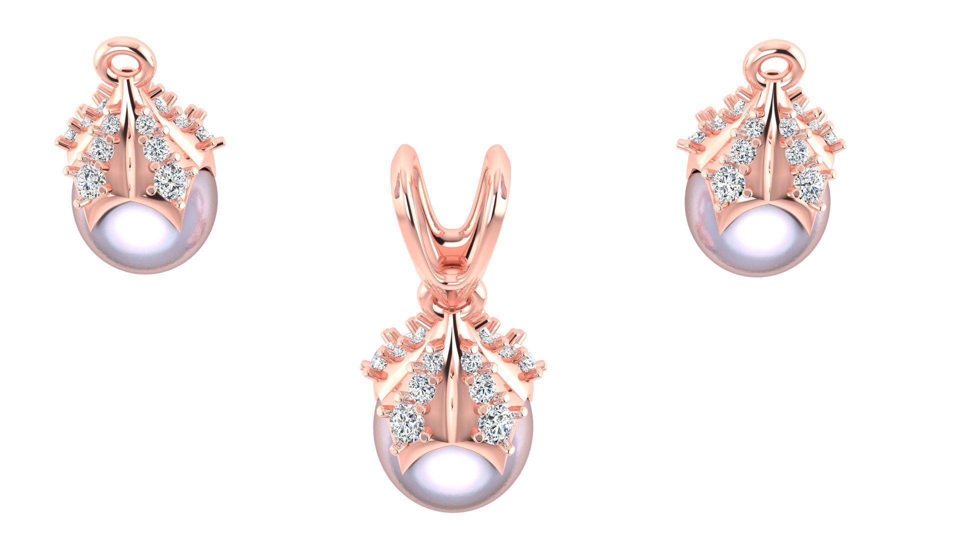 Pearl Pendant and Earrings 3D print model_5