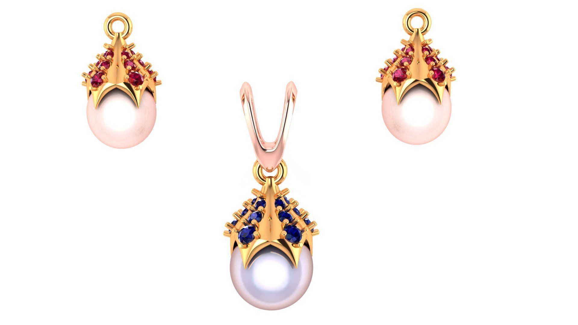 Pearl Pendant and Earrings 3D print model_1