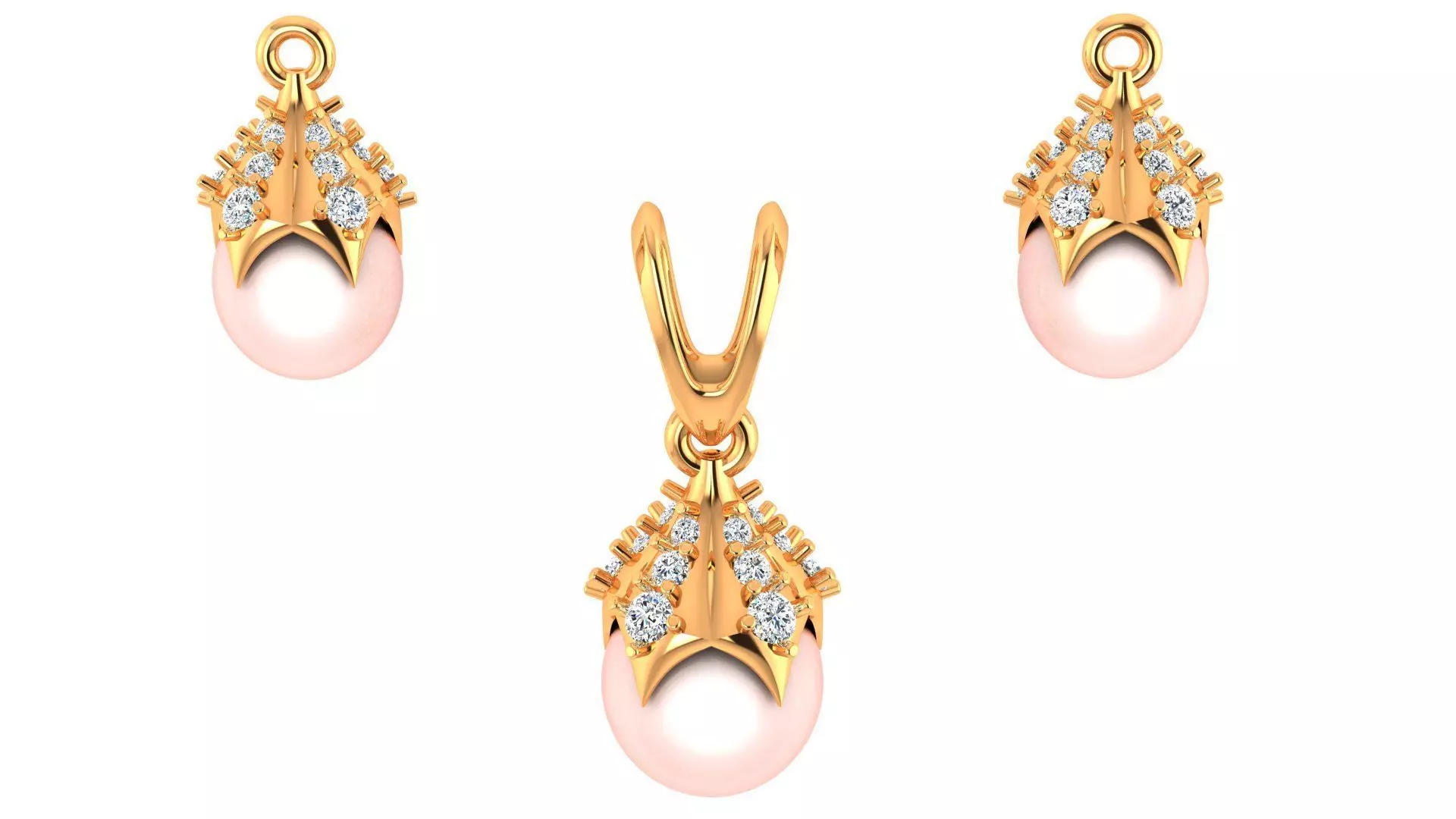 Pearl Pendant and Earrings 3D print model_0