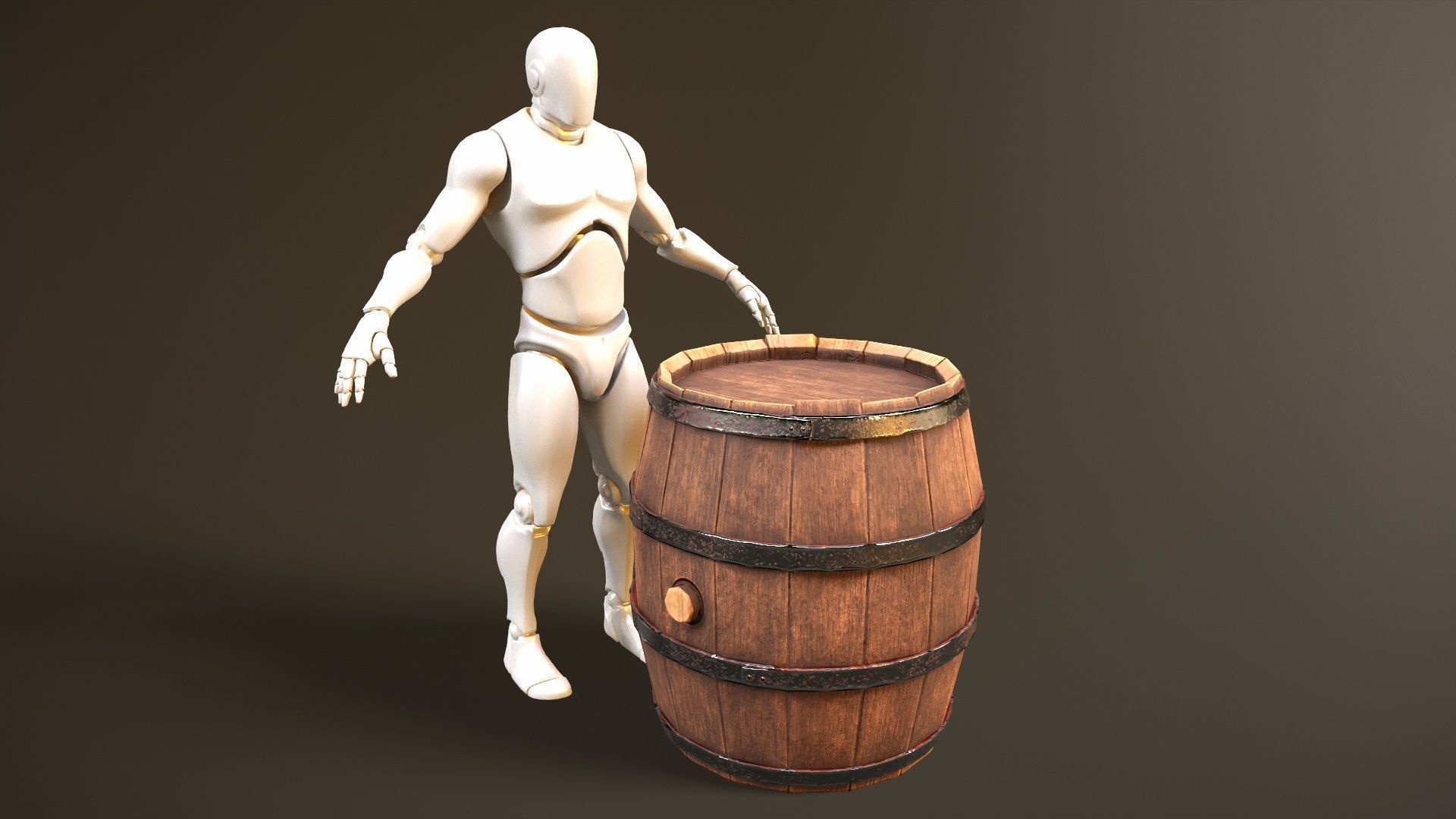 Wooden Barrel Low-poly 3D model_8