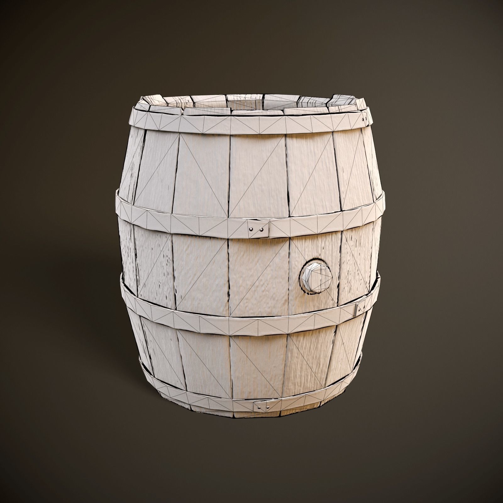 Wooden Barrel Low-poly 3D model_5
