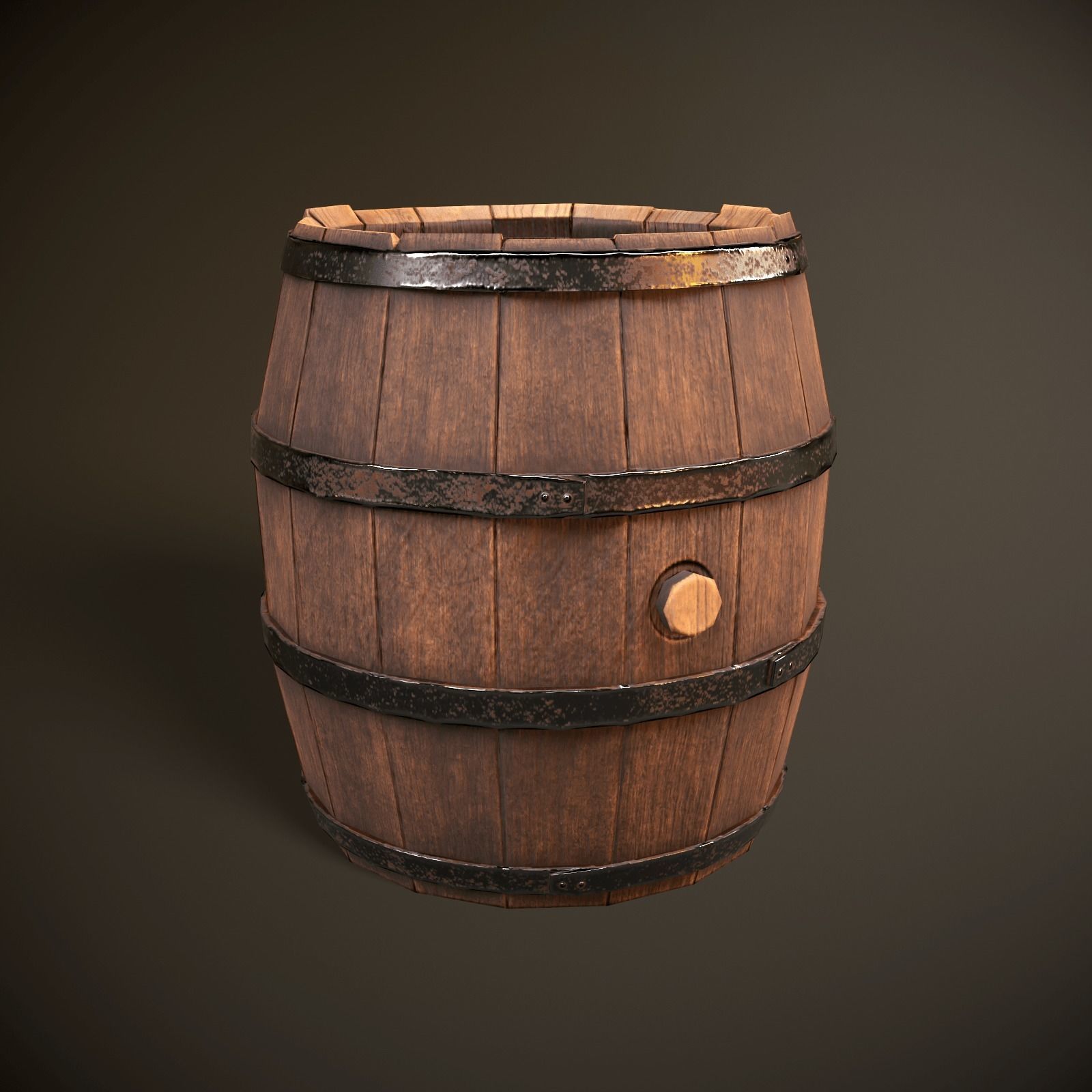 Wooden Barrel Low-poly 3D model_2
