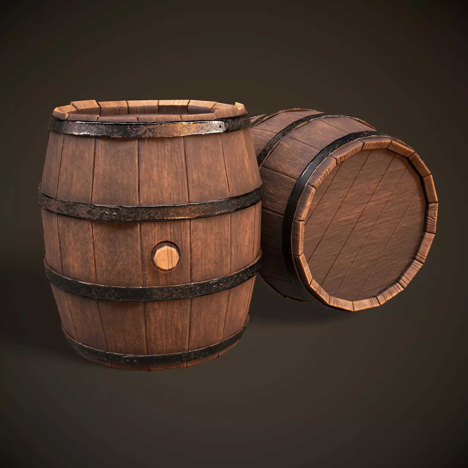 Wooden Barrel Low-poly 3D model_0