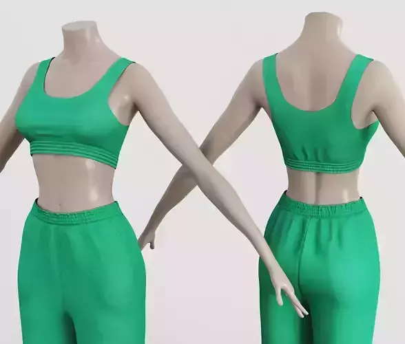 Outfit Sweatpants and Top Fitness Green - Monochromatic Color