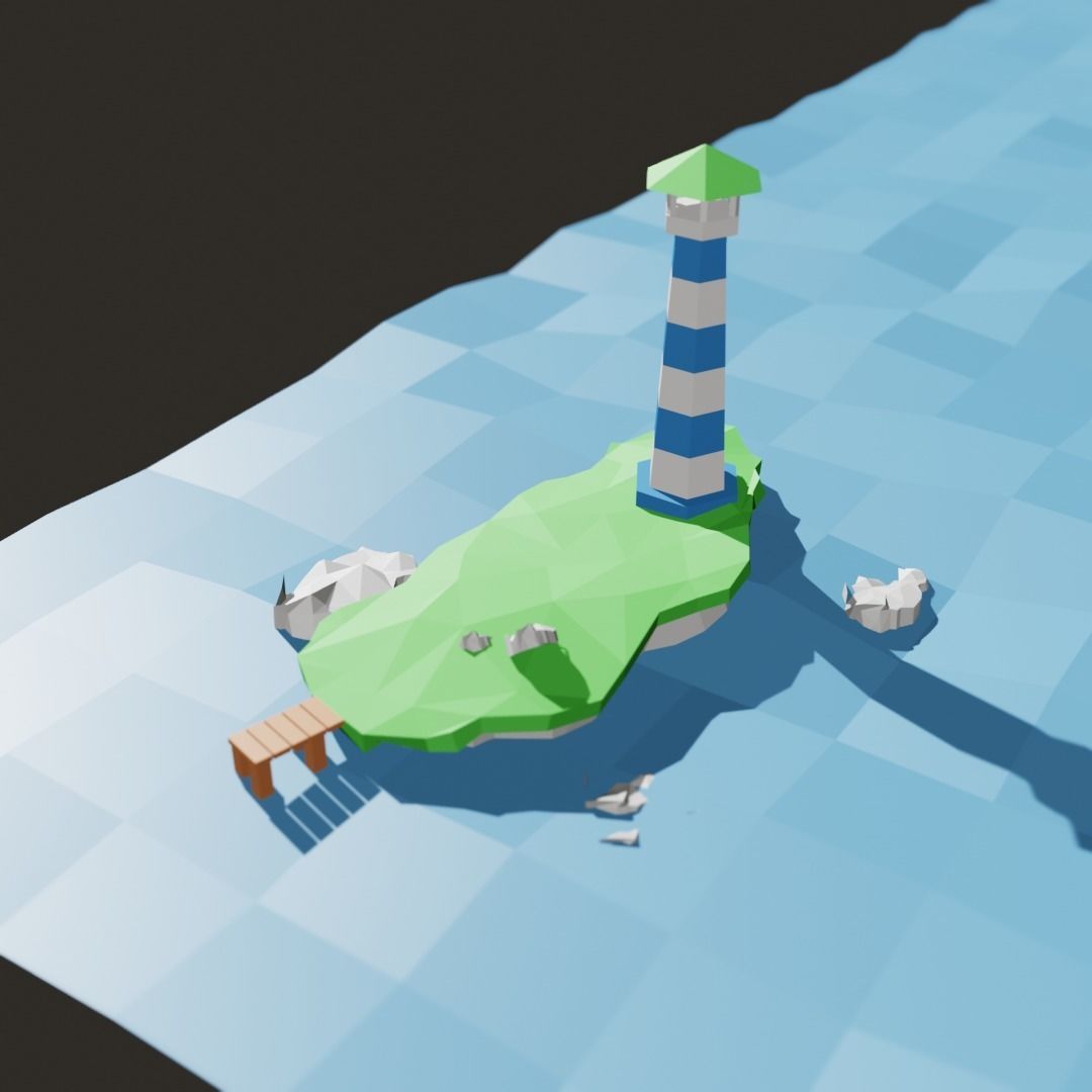 island with a lighthouse 3D model_1