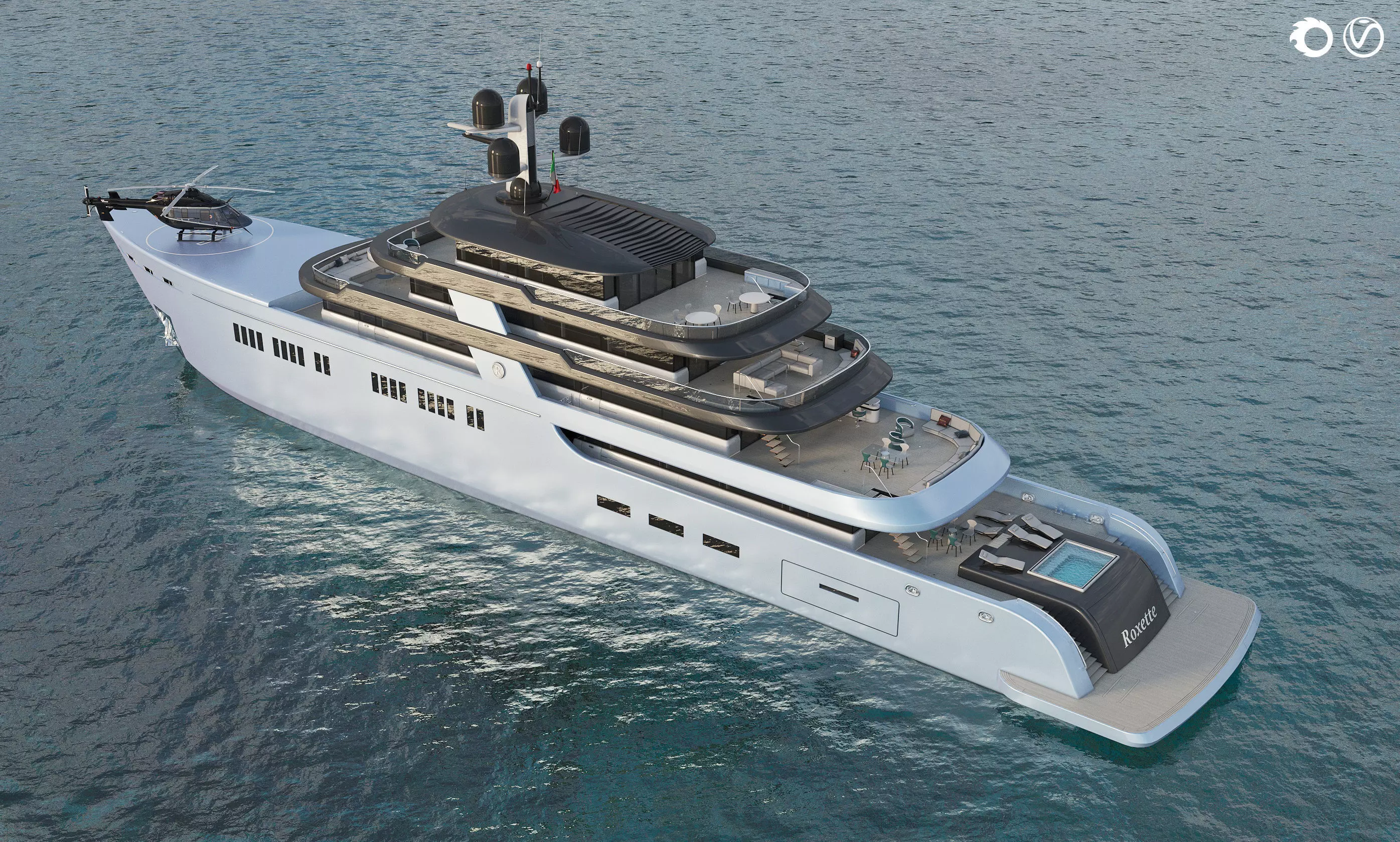 Yacht Roxette with helicopter Ansat 3D model