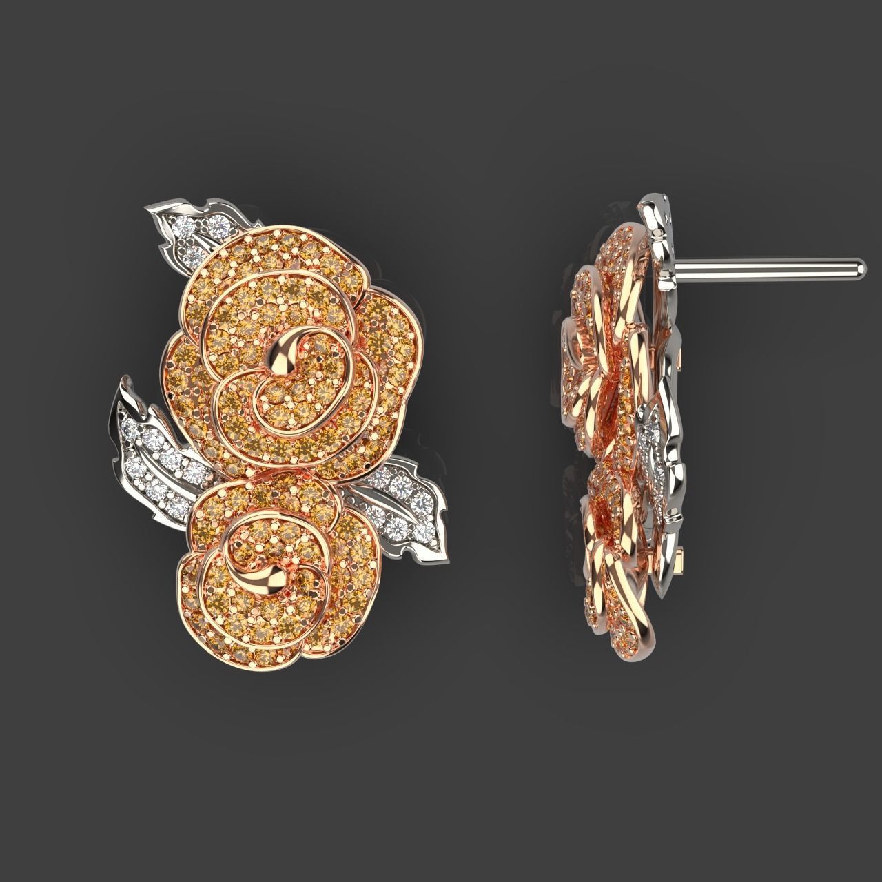 Diamond Rose Earrings 3D print model_4