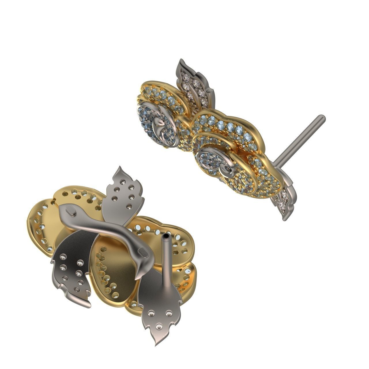 Diamond Rose Earrings 3D print model_7