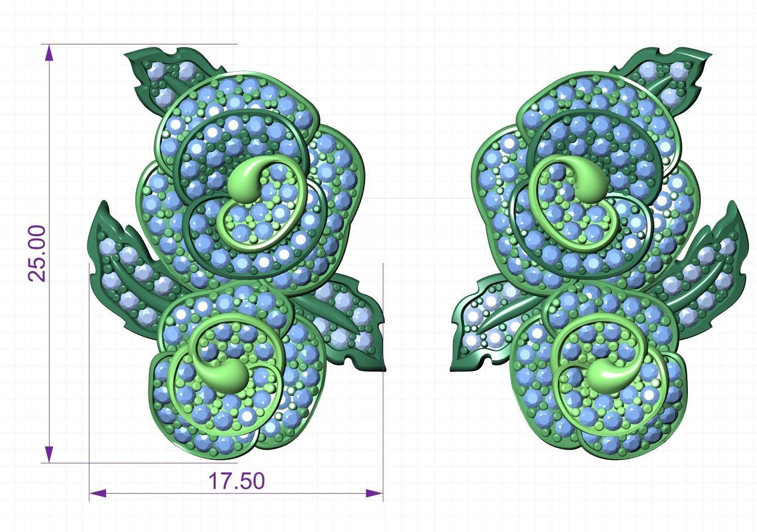 Diamond Rose Earrings 3D print model_11