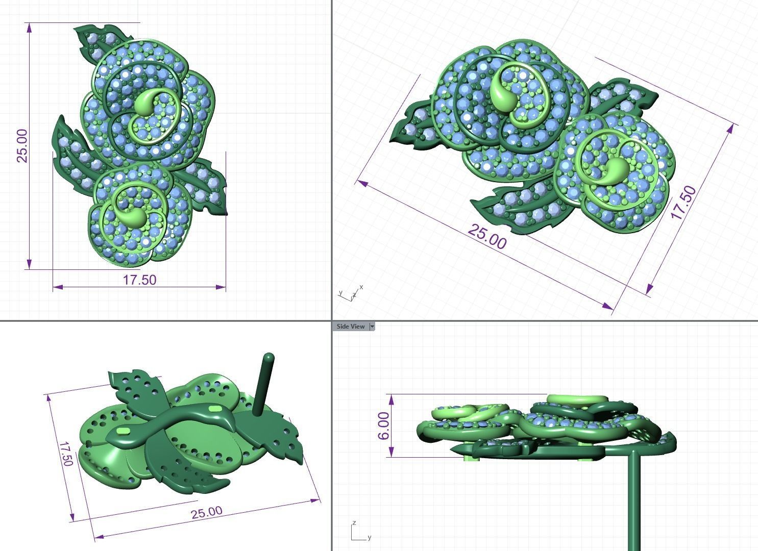 Diamond Rose Earrings 3D print model_2