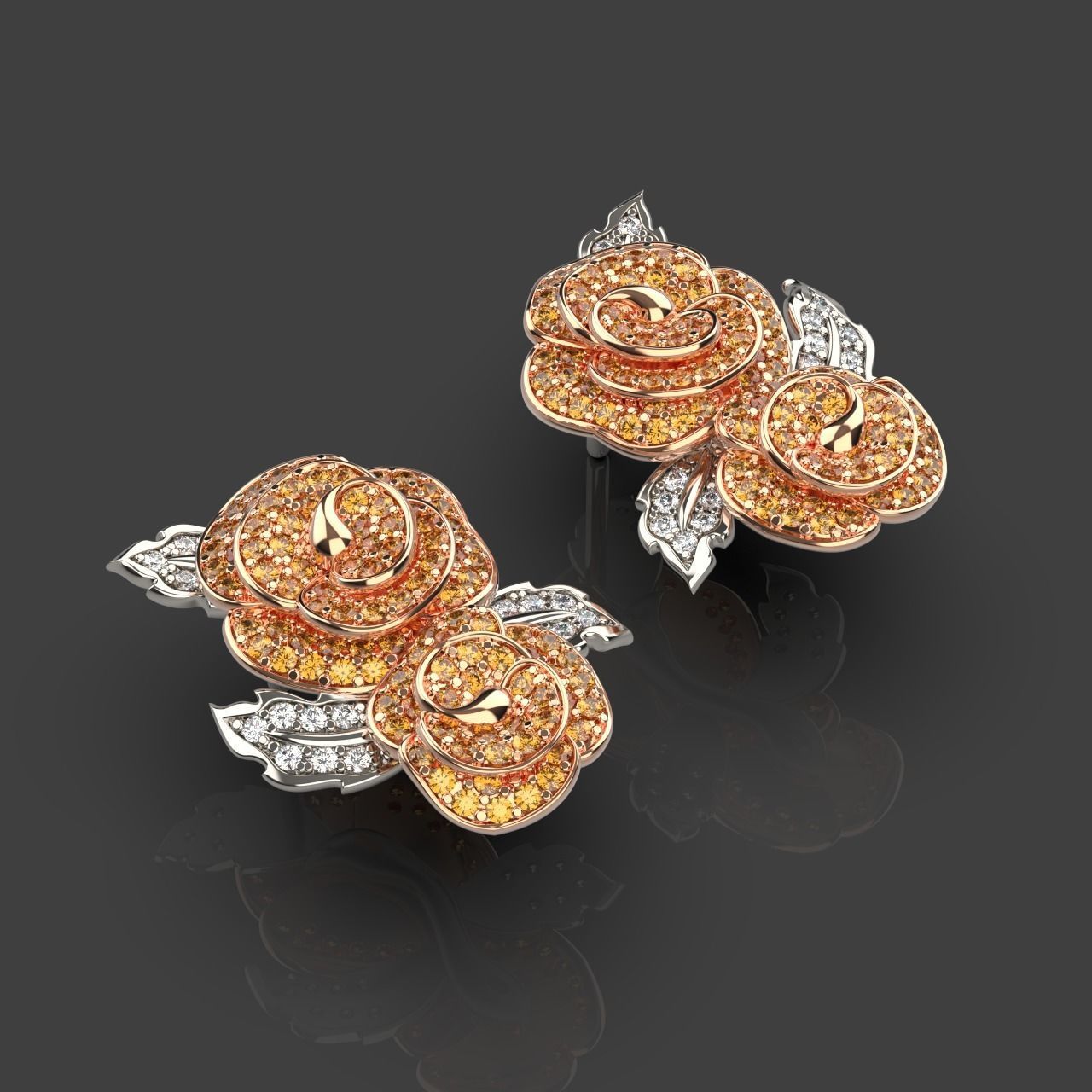 Diamond Rose Earrings 3D print model_3