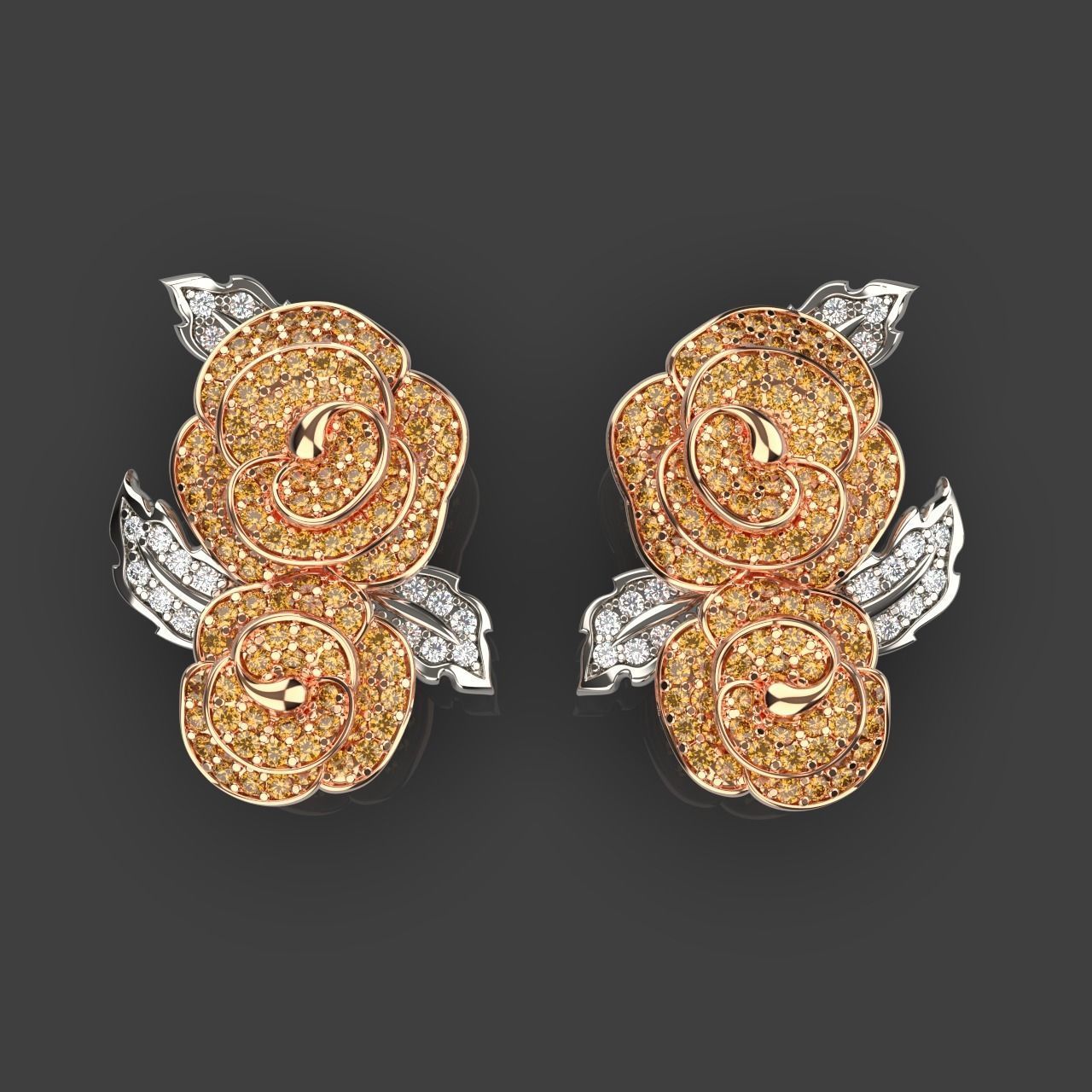 Diamond Rose Earrings 3D print model_1