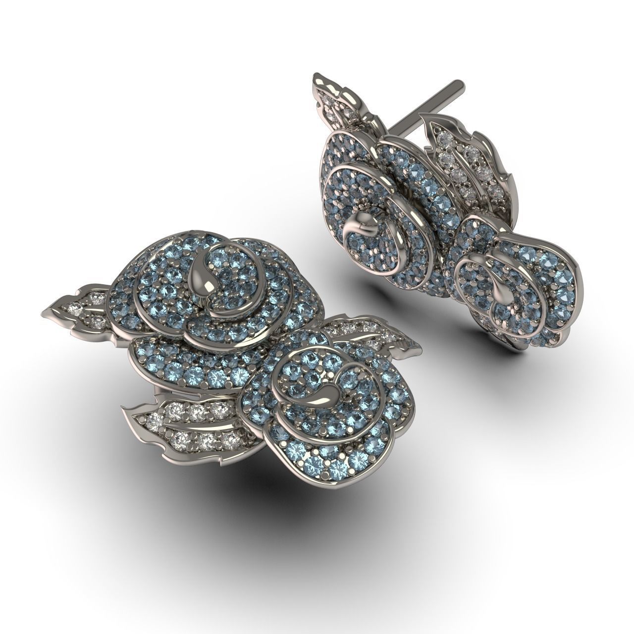 Diamond Rose Earrings 3D print model_6