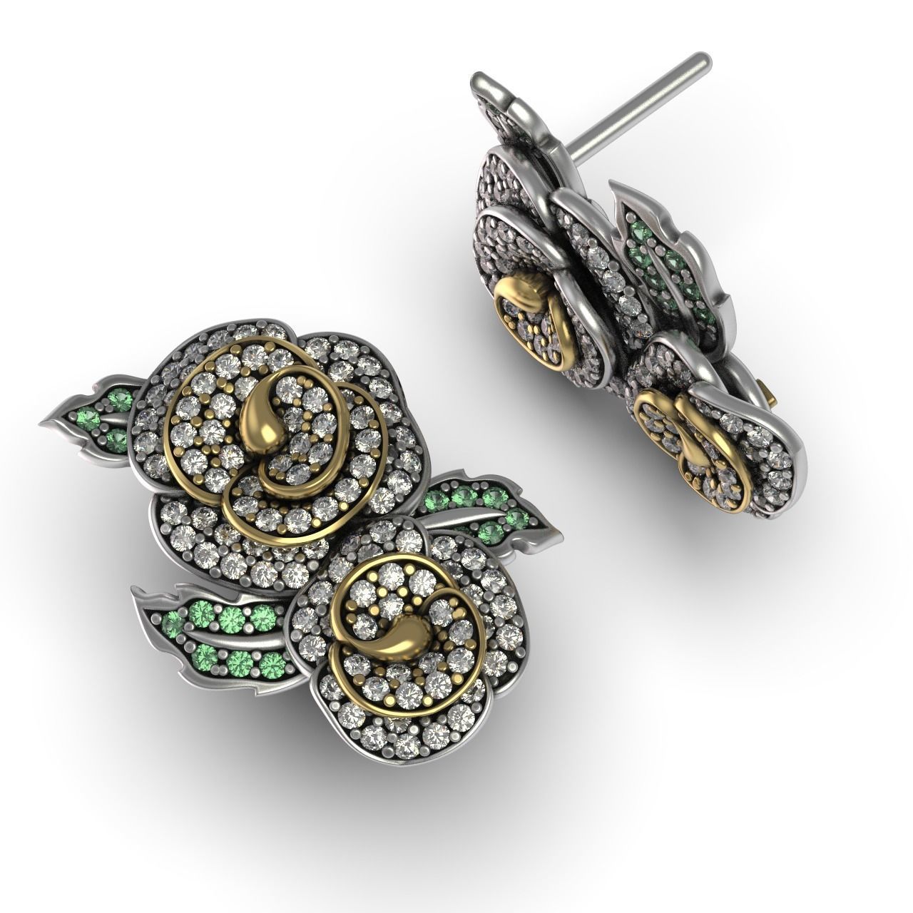 Diamond Rose Earrings 3D print model_9
