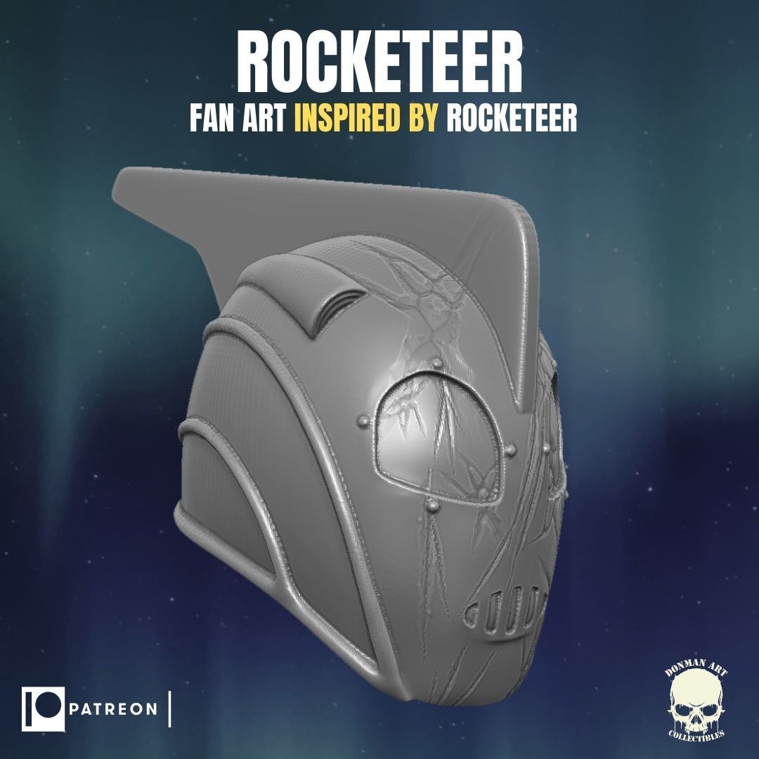 Rocketeer fan art head inspired by Rocketeer for action figures 3D print model_12