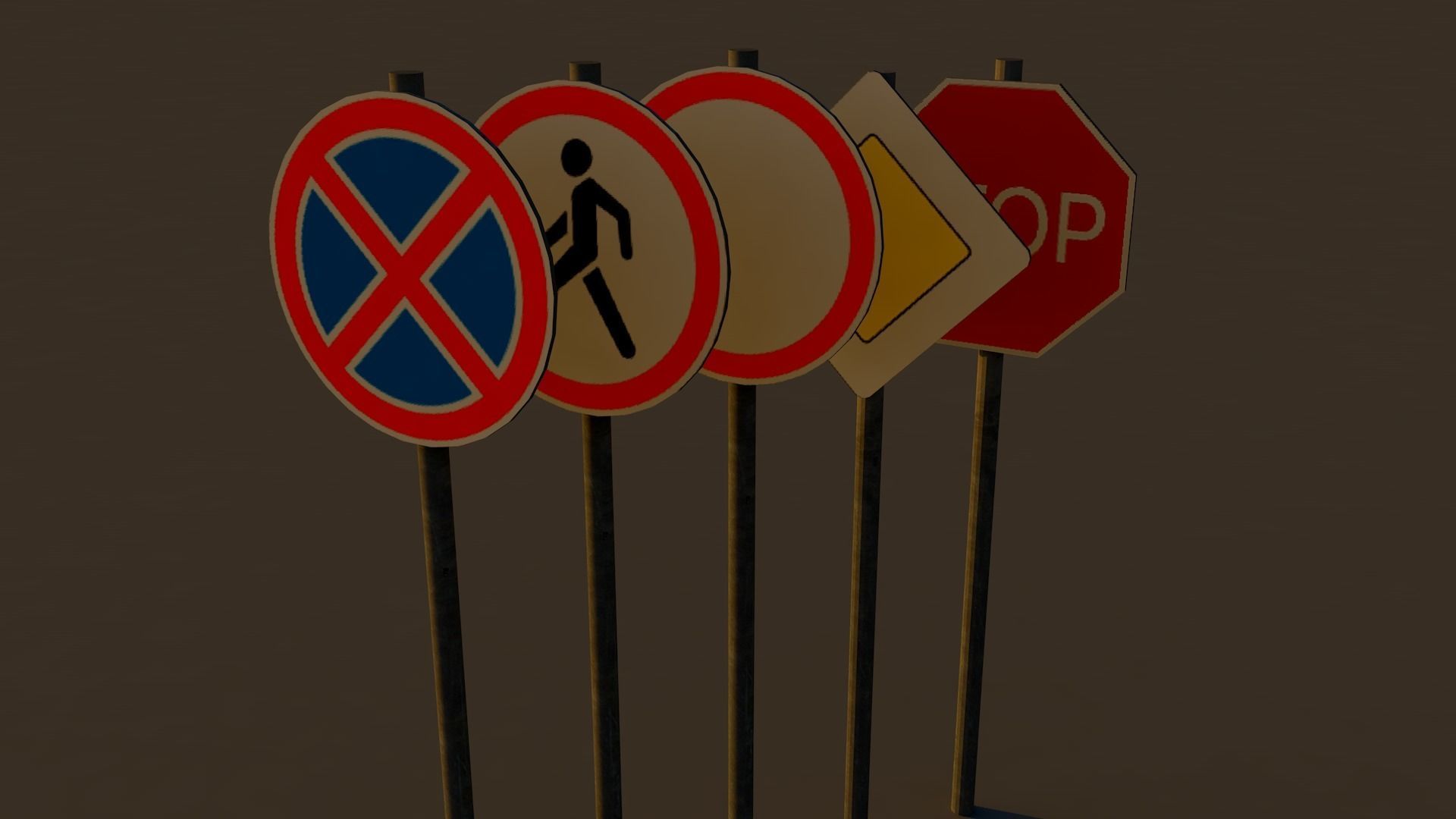 Road signs Low-poly 3D model_1