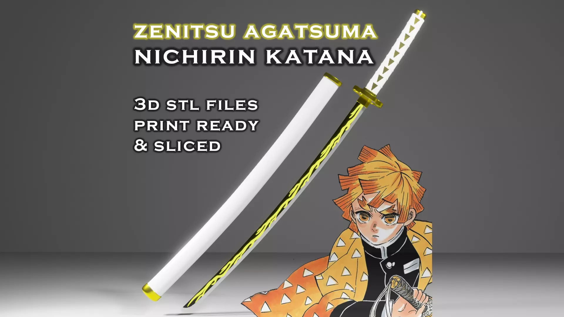 Zenitsu Nichirin Katana - - Demon - Slayer -- 3D Print Ready 3D print model_0