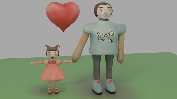 Mother and girl Low-poly 3D model
