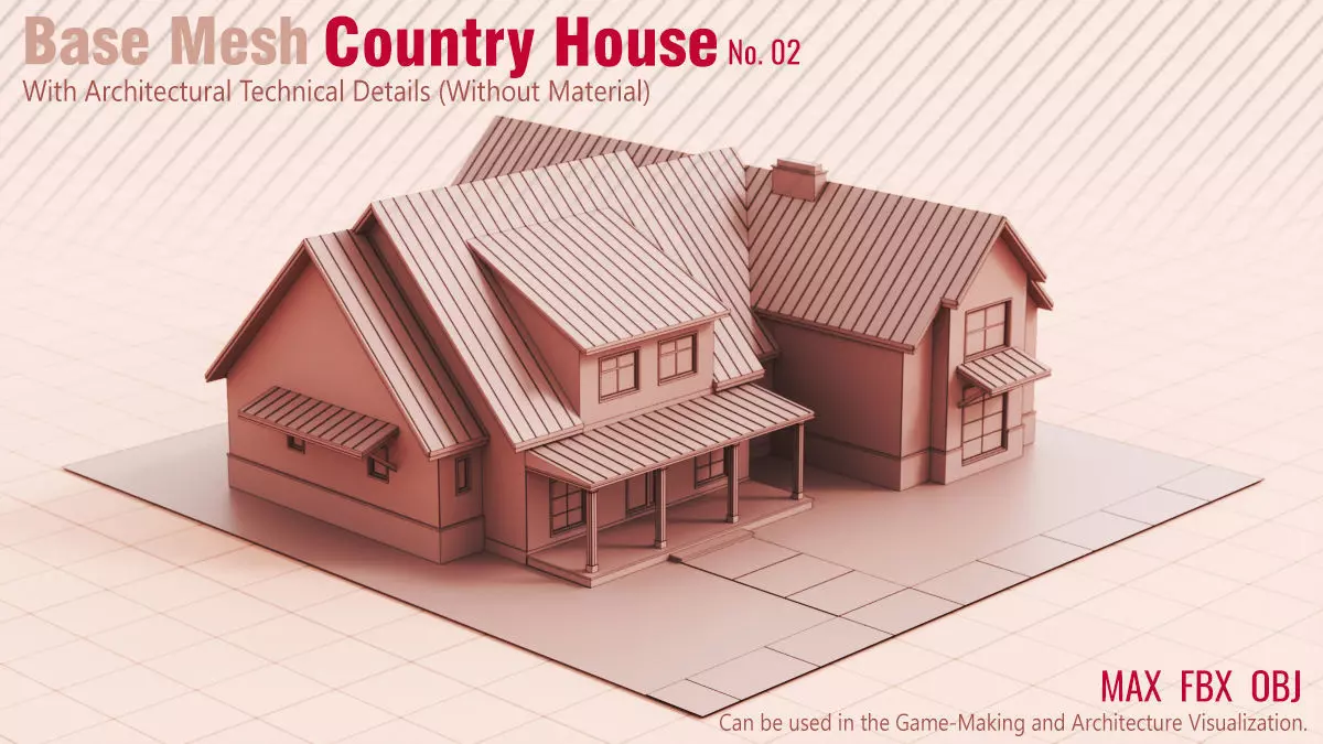Country House No 02 - Base Mesh Low-poly 3D model_0