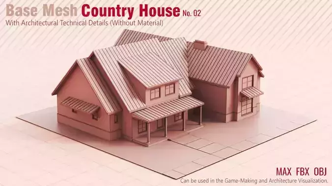 Country House No 02 - Base Mesh Low-poly 3D model