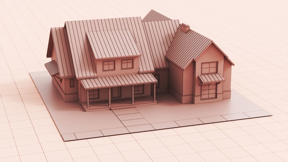 Country House No 02 - Base Mesh Low-poly 3D model_7