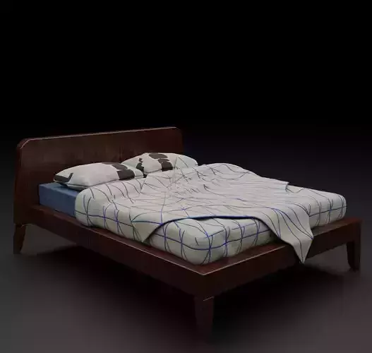 Bed 3D Model wooden with bedding
