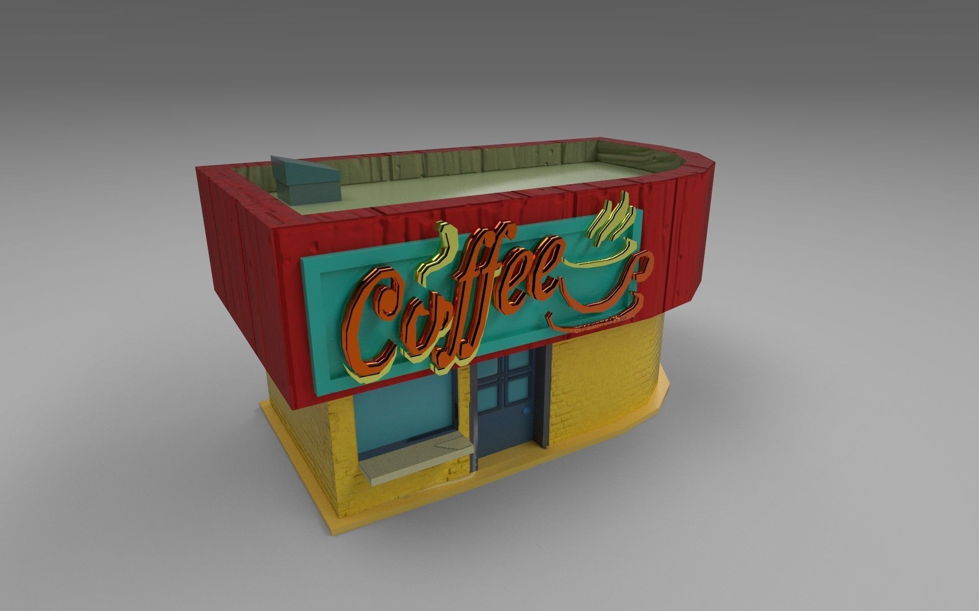 Coffee Shop Low-poly 3D model_1