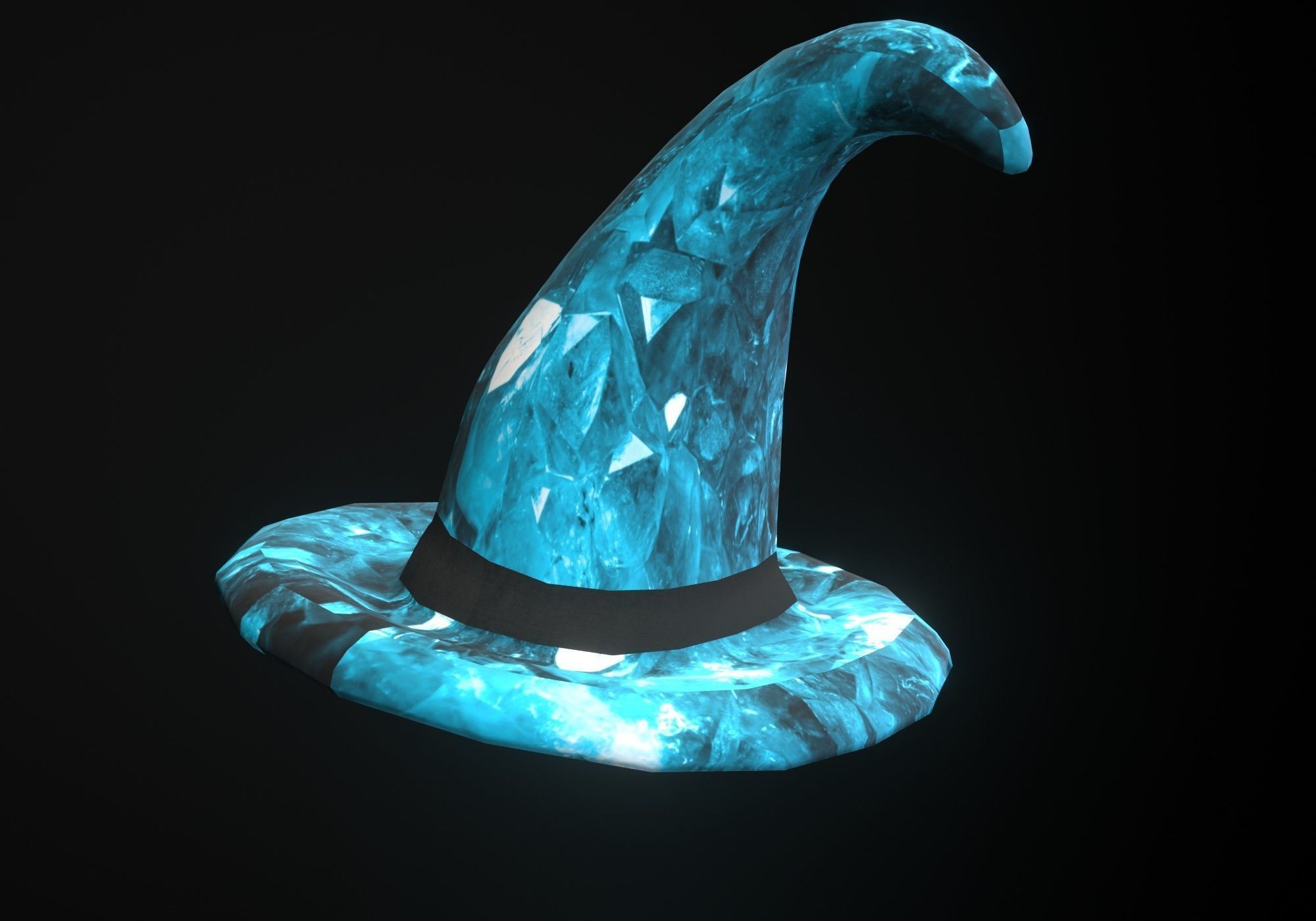 low poly blue witch hat with diamond pattern Low-poly 3D model_3