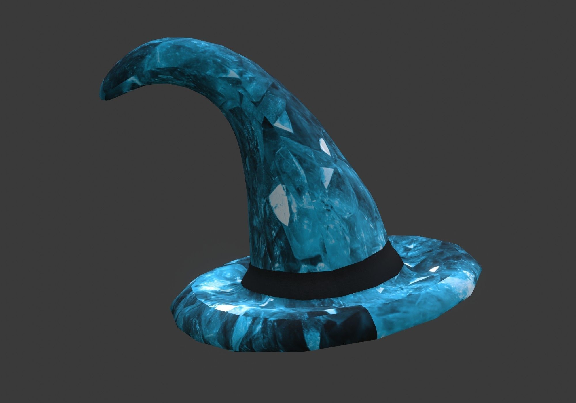 low poly blue witch hat with diamond pattern Low-poly 3D model_6