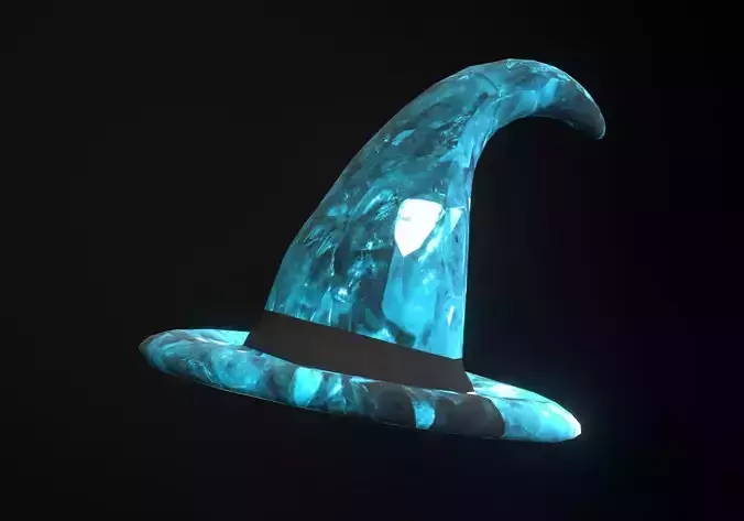 low poly blue witch hat with diamond pattern
