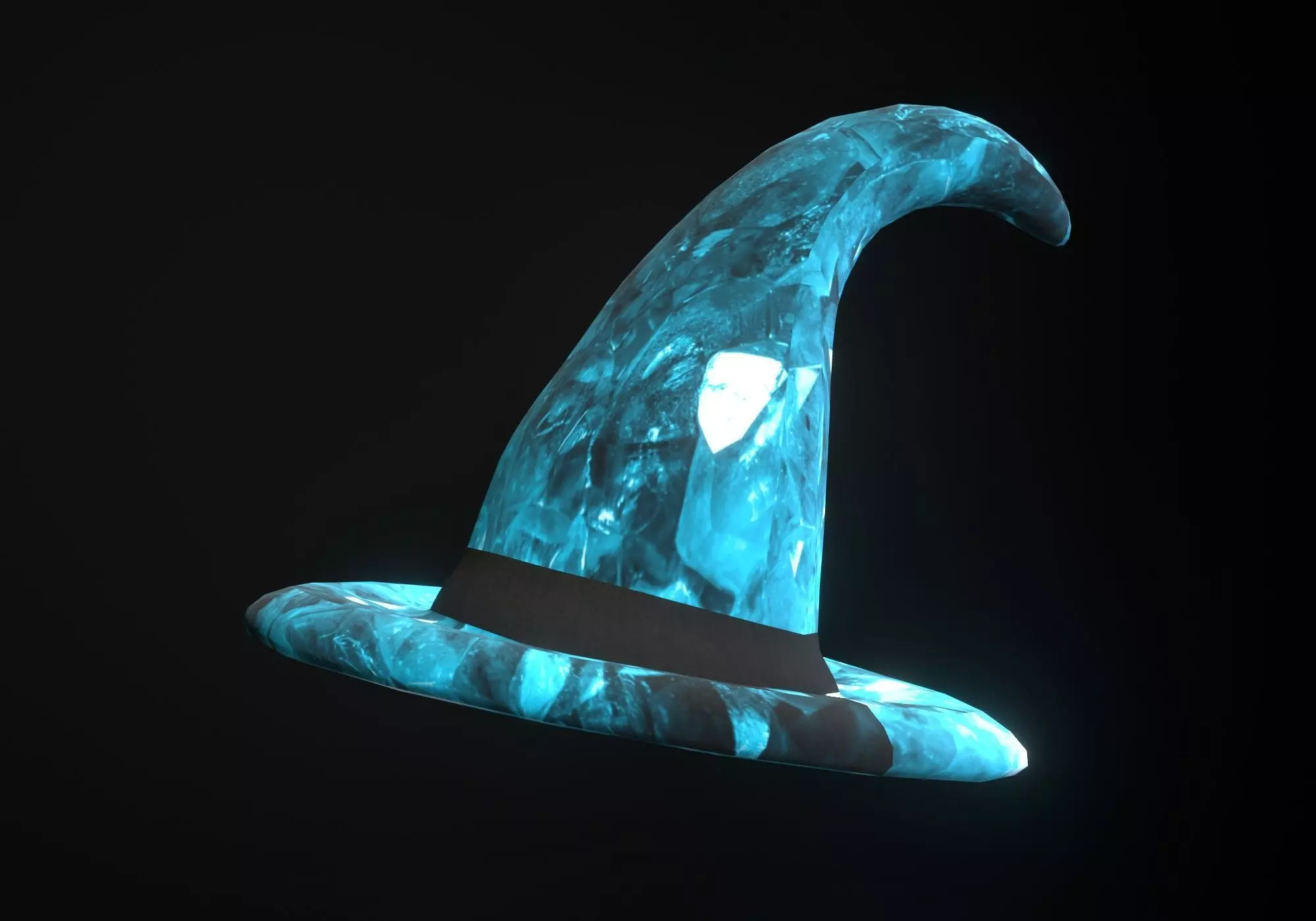low poly blue witch hat with diamond pattern Low-poly 3D model_0