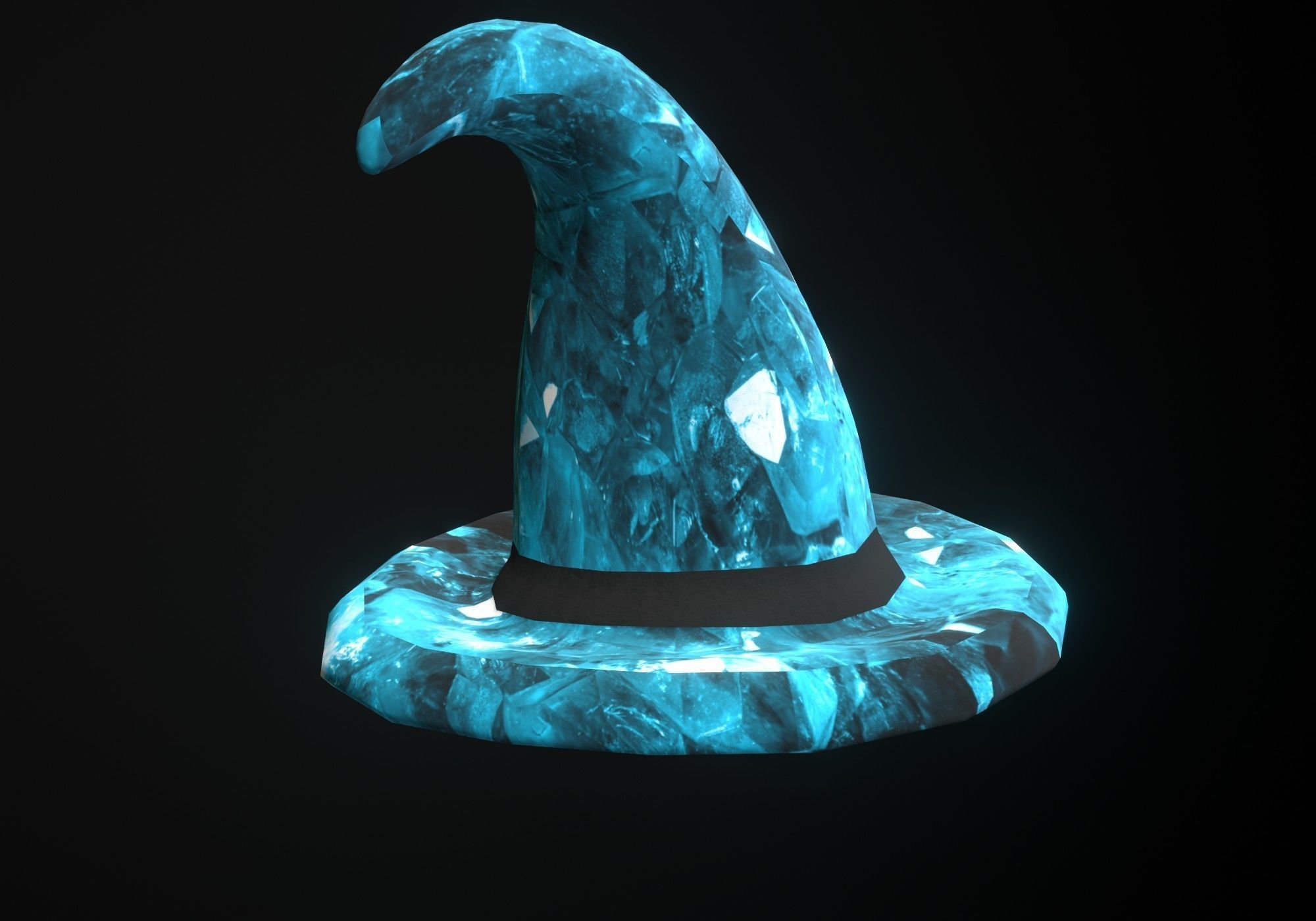 low poly blue witch hat with diamond pattern Low-poly 3D model_2