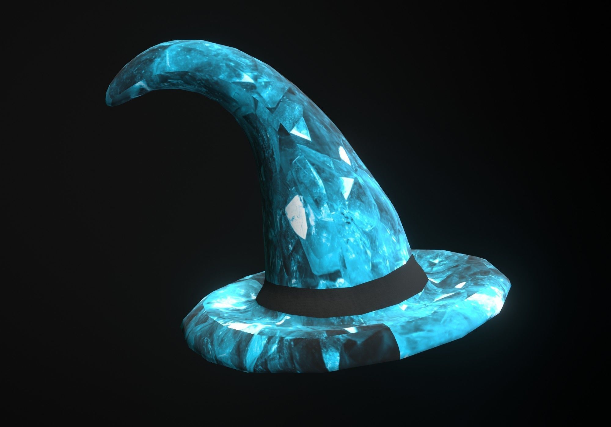 low poly blue witch hat with diamond pattern Low-poly 3D model_1