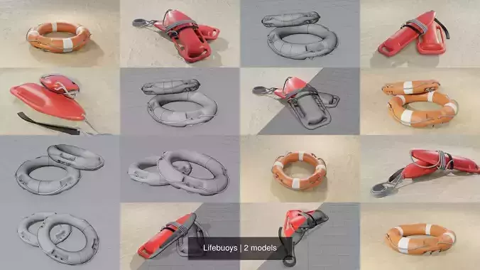 Lifebuoys two life preservers on beach