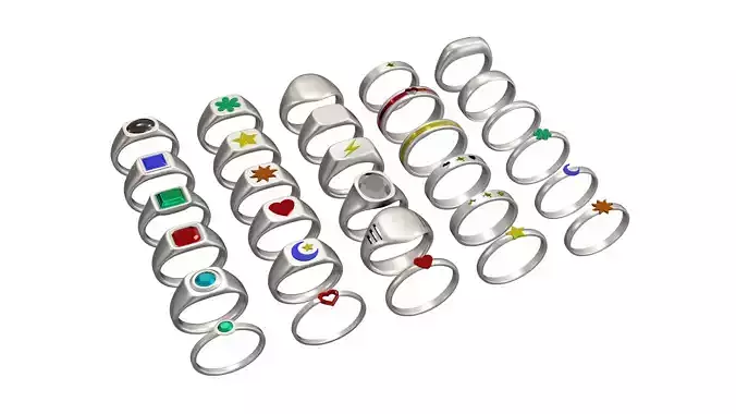 Collection of 30 Rings - different parts 3D print model