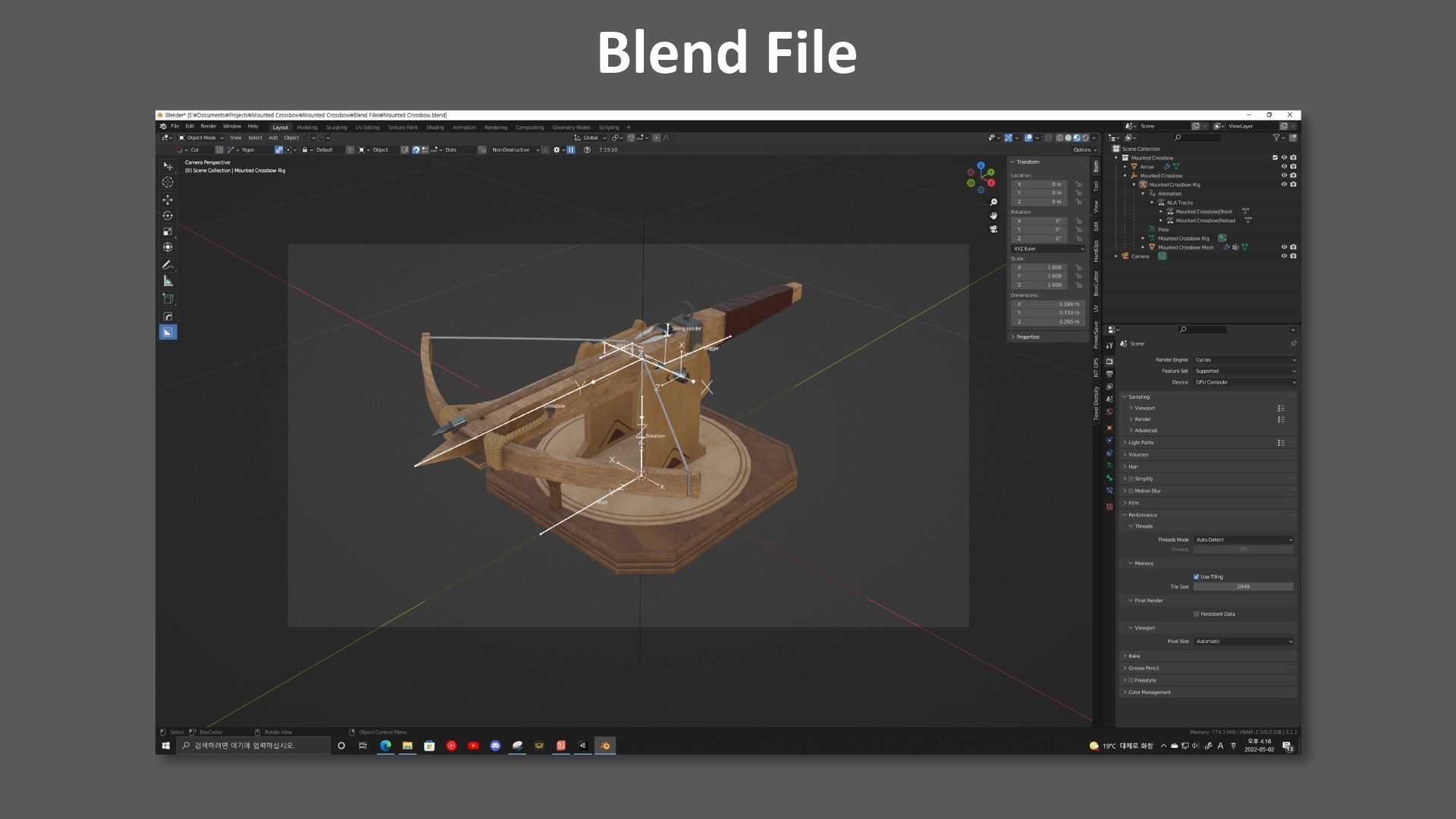 Mounted Crossbow Low-poly 3D model_20