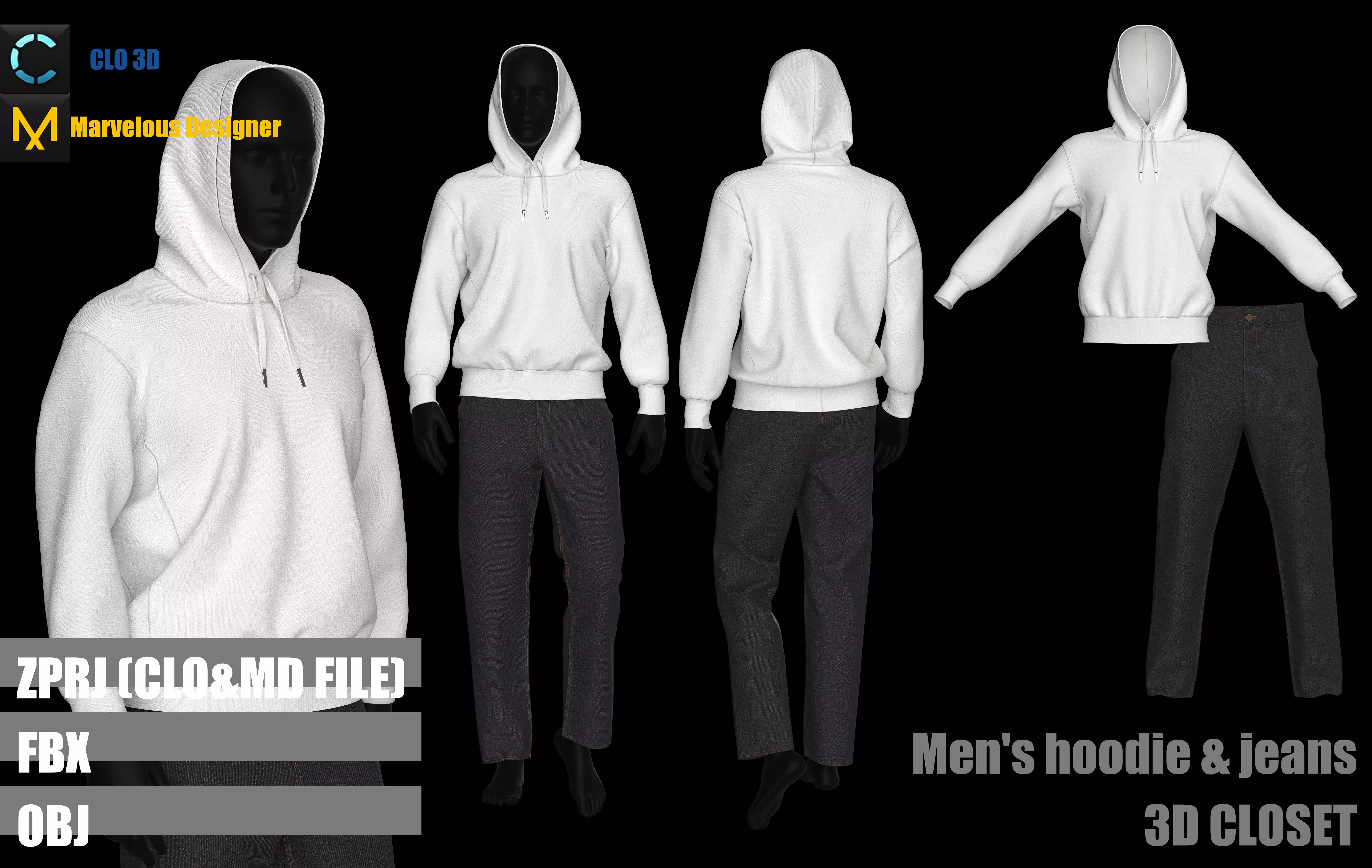 Hoodie and Jeans 3D model_0