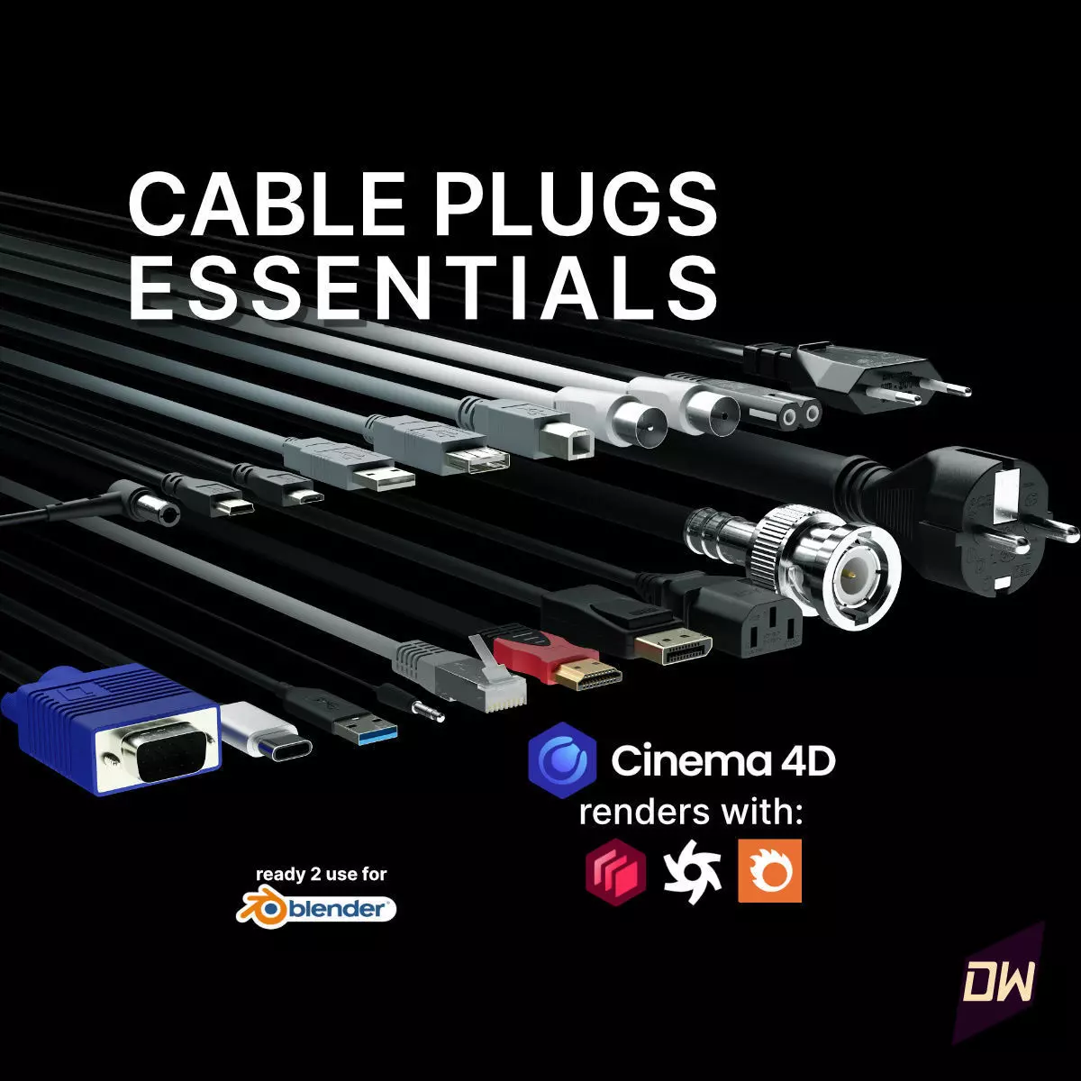 Cable Plugs Essentials 3D Model Collection_0
