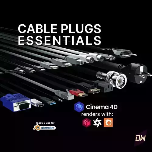 Cable Plugs Essentials 3D Model Collection