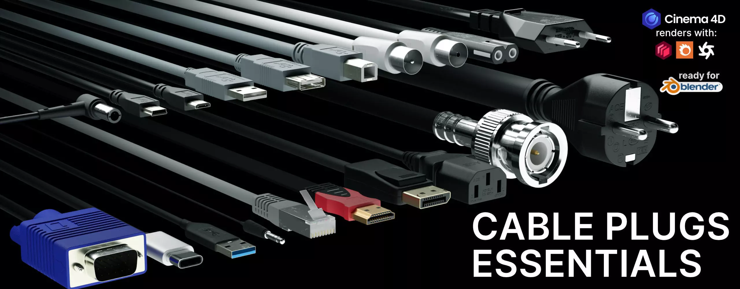 Cable Plugs Essentials 3D Model Collection_2