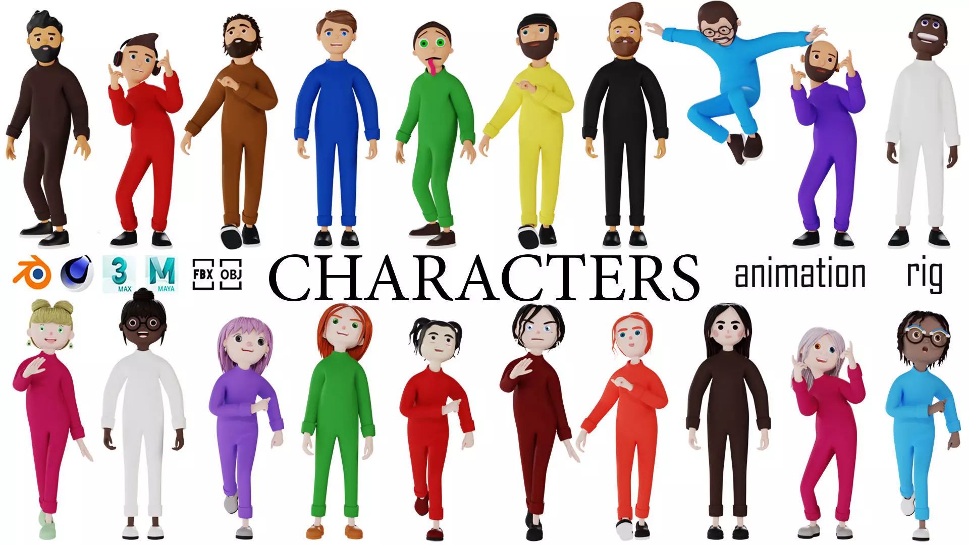 Cartoon characters 2 pajama pack 3d model Low-poly 3D model_0