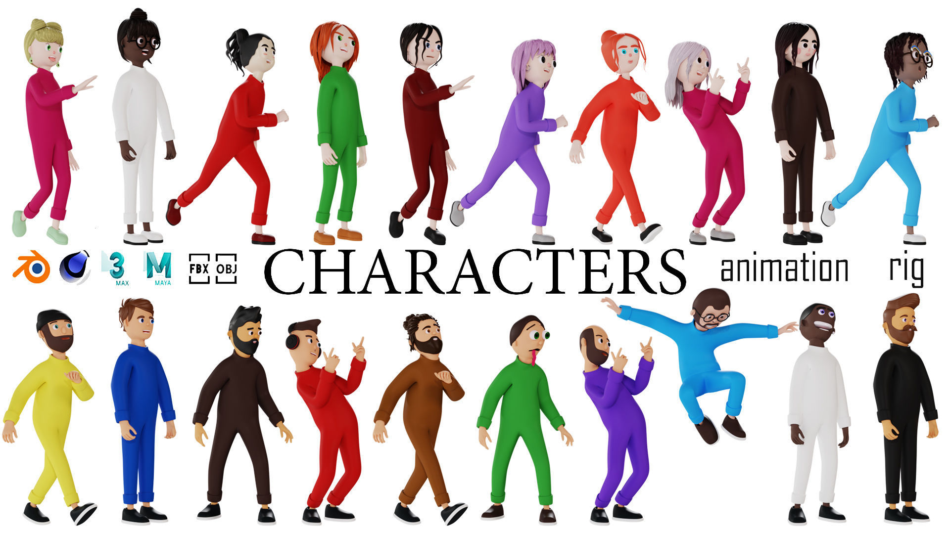 Cartoon characters 2 pajama pack 3d model Low-poly 3D model_1