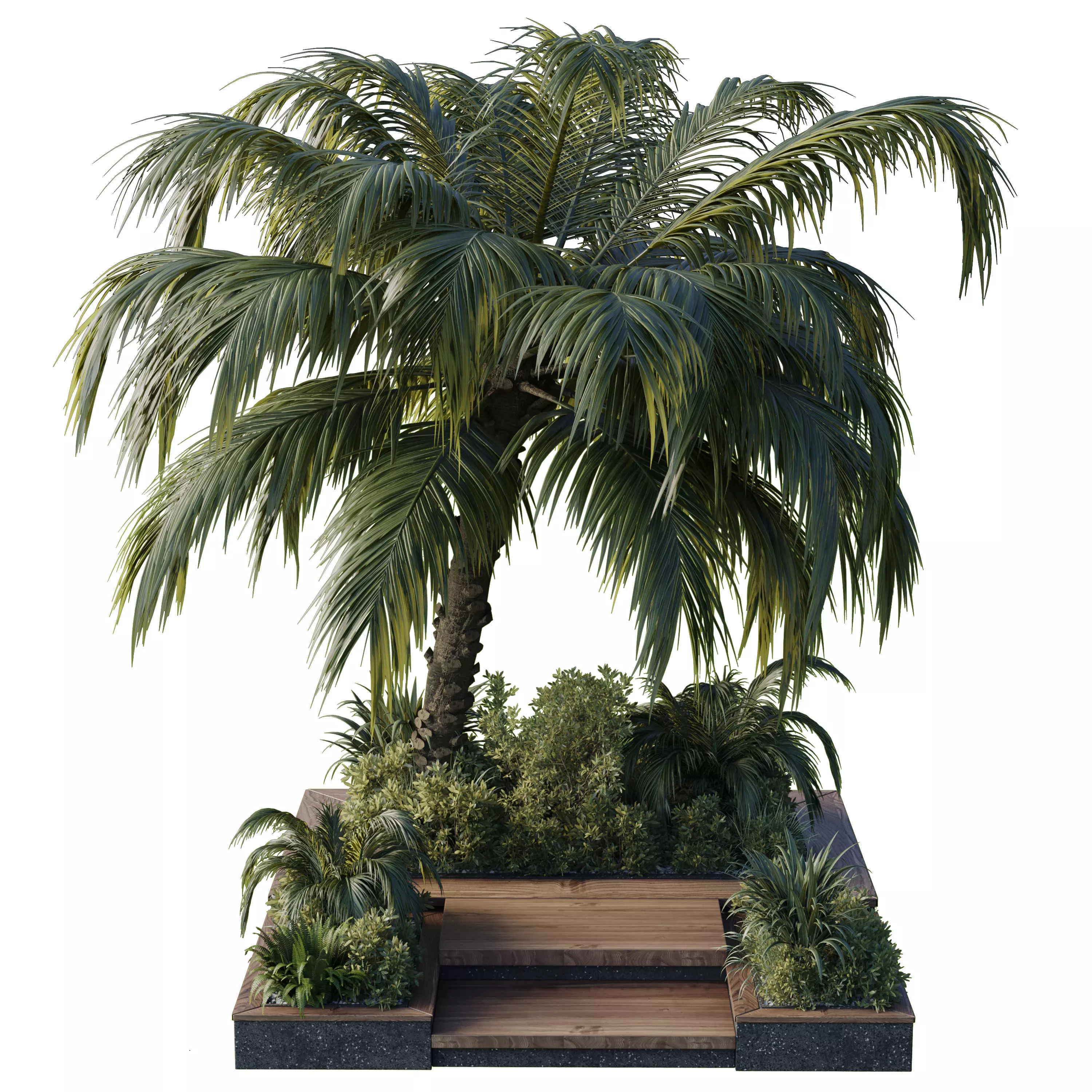 garden pot tree palm bush Collection Outdoor plant 3D model